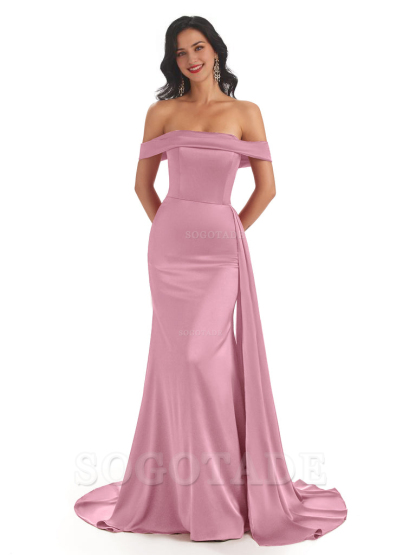Sexy Off The Shoulder Soft Satin Mermaid Long Bridesmaid Dresses Gown prom shop dresses