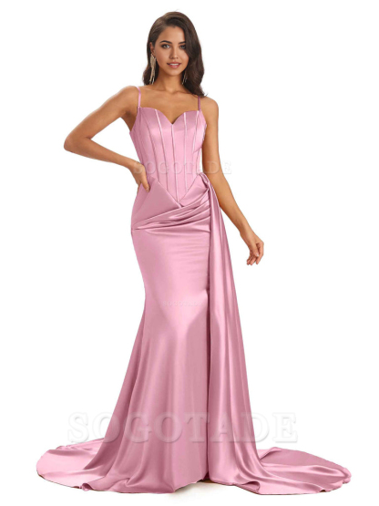 Sheath Spaghetti Satin Straps Floor-Length formal dresses evening gown Bridesmaid Dresses