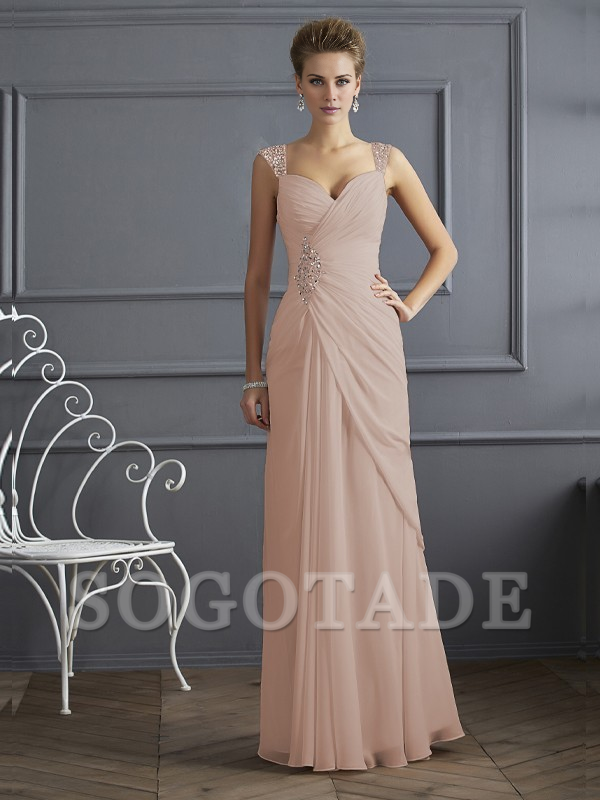 Bodyguard/Pillar Shoulder Mother of the bride dress Official Wedding Guests Landing Long Sleeveless Thin Shoulder Straps Chiffon Water Diamond Ruffle Decoration
