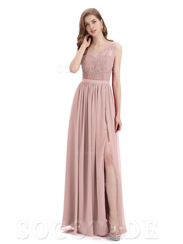A-Line One Shoulder Top Lace Floor-Length Elegant Adoration Bridesmaid Dresses Formal Women's Dresses Wedding Guests Dresses