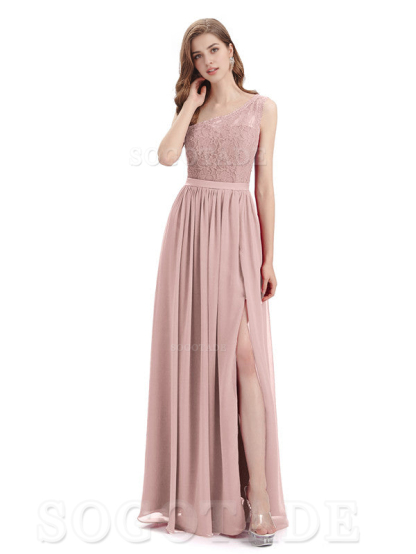 A-Line One Shoulder Top Lace Floor-Length Elegant Adoration Bridesmaid Dresses Formal Women's Dresses Wedding Guests Dresses