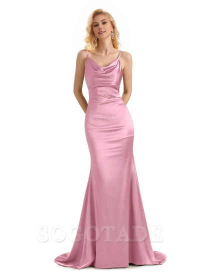 Elegant Soft Satin Criss Cross Long Mermaid Bridesmaid Dresses Charming Evening Party Dress