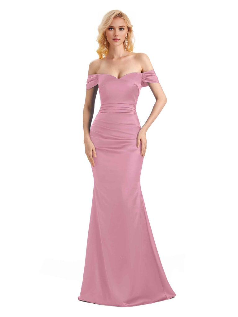 Off The Shoulder Long Mermaid Satin Bridesmaid Dresses Elegant Evening Party Dress