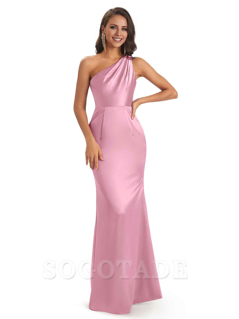One Shoulder Long Mermaid Bridesmaid Dresses Sexy Soft Satin Elegant Evening Party Dress
