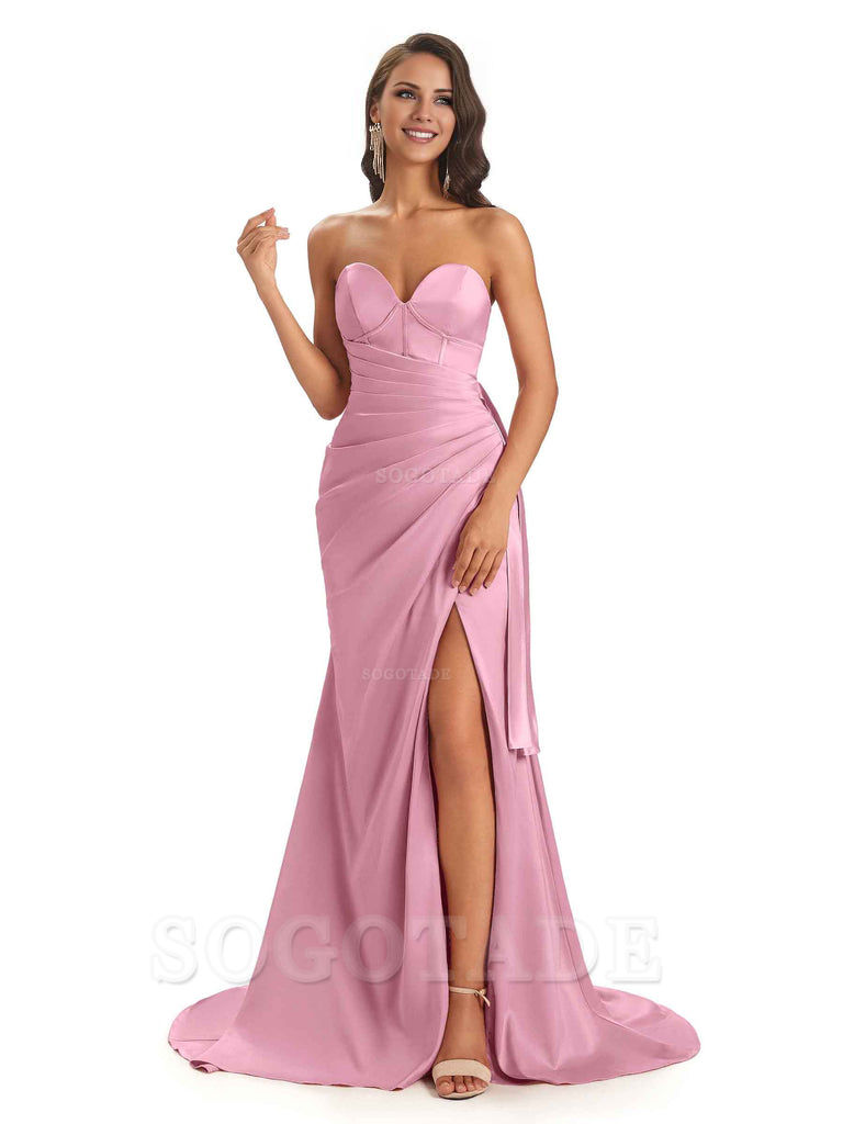 Sexy Soft Satin Side Slit Sweetheart Long Mermaid African Bridesmaid Dresses Elegant Evening Party Dress