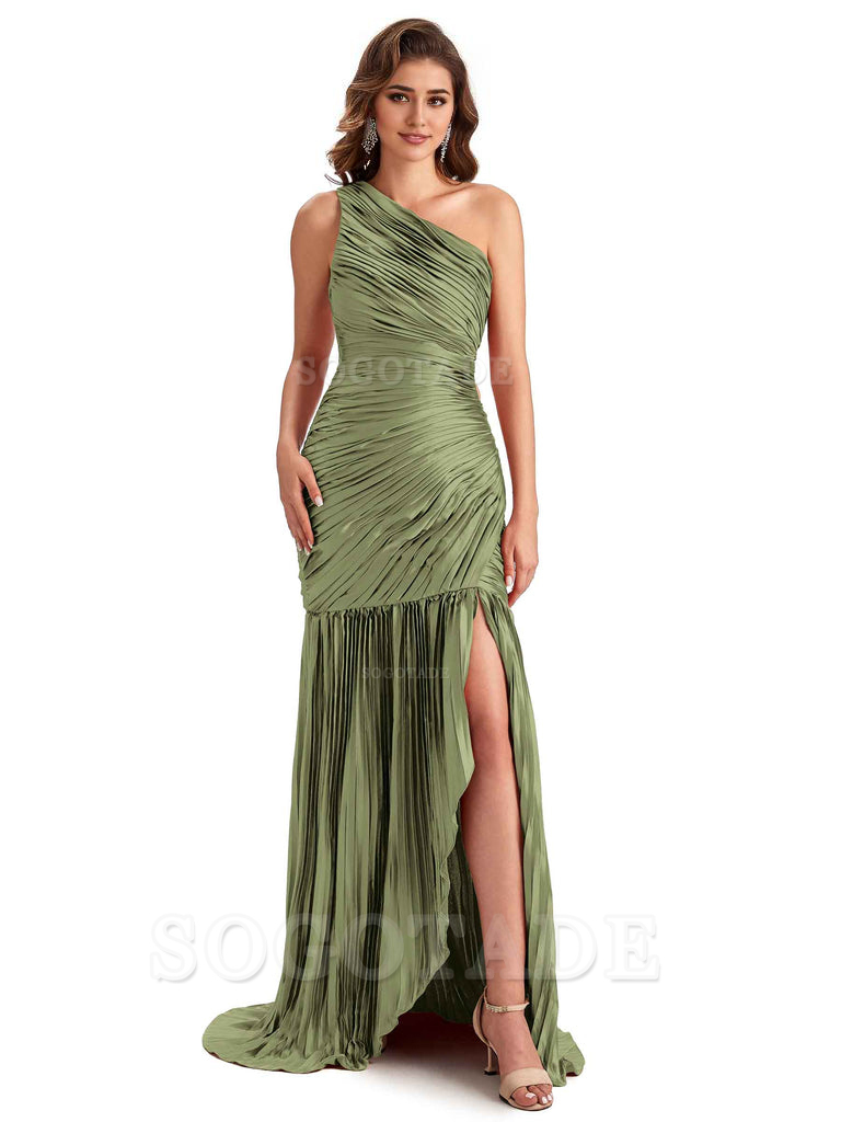 Sexy Side Slit Mermaid Soft Satin One Shoulder Long Ladies Bridesmaid Dresses Online