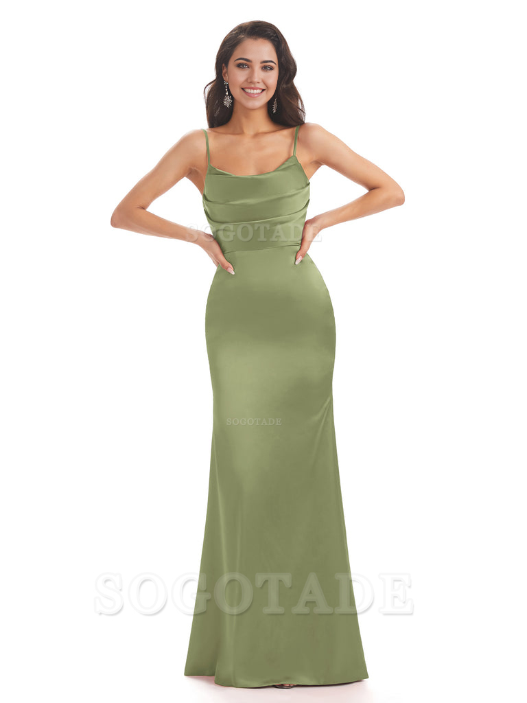 Mermaid Spaghetti Straps Satin formal dresses evening gown Bridesmaid Dresses With Side Slit 