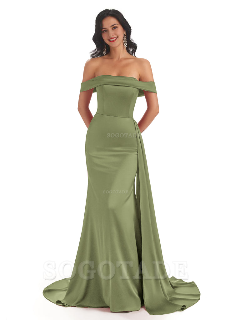 Sexy Off The Shoulder Soft Satin Mermaid Long Bridesmaid Dresses Gown prom shop dresses