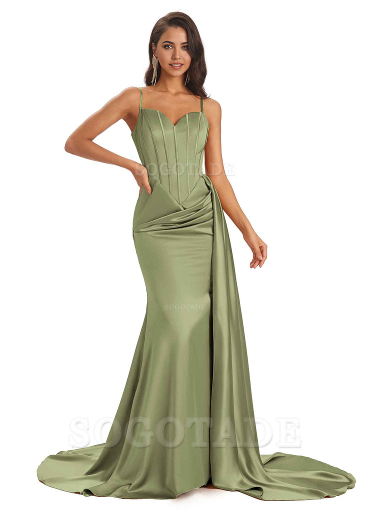 Sheath Spaghetti Satin Straps Floor-Length formal dresses evening gown Bridesmaid Dresses