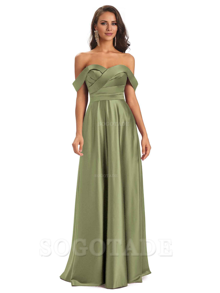 Sexy Soft Satin Off The Shoulder A-Line Long Bridesmaid Dresses Elegant Evening Party Dress