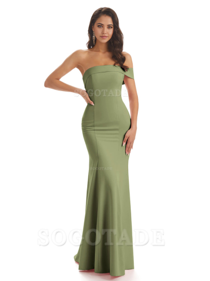 Mermaid One Shoulder Floor-Length Satin Sexy formal dresses evening gown Bridesmaid Dresses