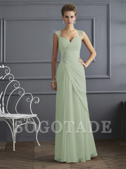 Bodyguard/Pillar Shoulder Mother of the bride dress Official Wedding Guests Landing Long Sleeveless Thin Shoulder Straps Chiffon Water Diamond Ruffle Decoration