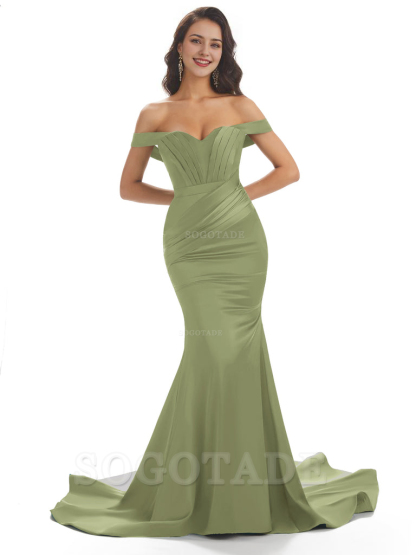 Sexy Mermaid Off The Shoulder Floor-Length Long Soft Satin Bridesmaid Dresses Online prom shop dresses