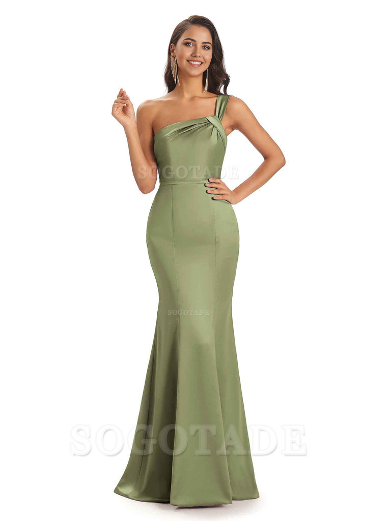 Mermaid One Shoulder Satin Floor Length formal dresses evening gown Bridesmaid Dresses