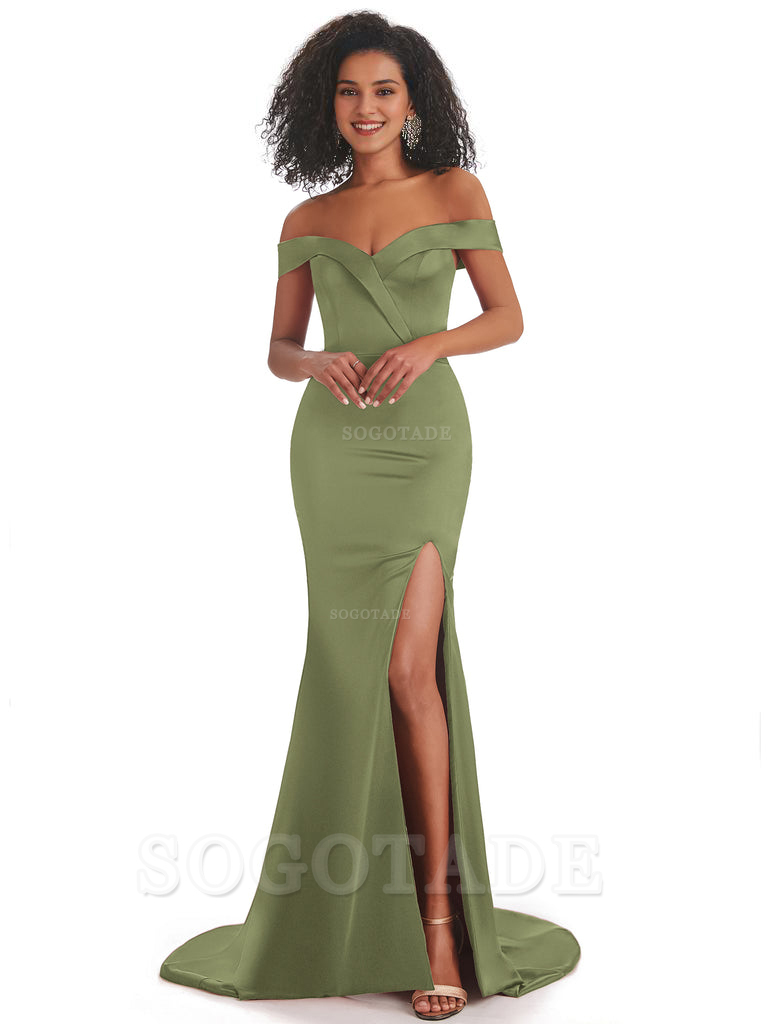 Sexy Mermaid Soft Satin Off The Shoulder Long African Bridesmaid Dresses prom shop dresses