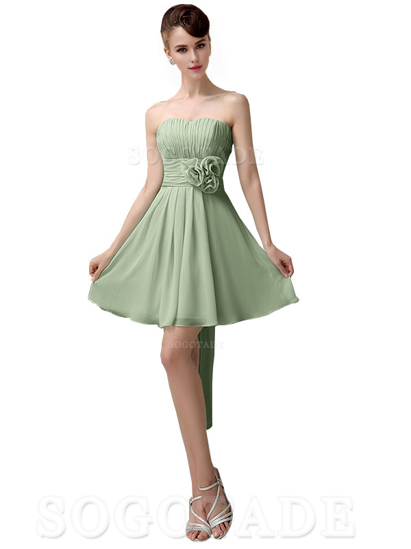 A-Line Off Shoulder Sweatheart Chiffon Short With Flower Bridesmaid Dresses Formal Women's Dresses Wedding Guests Dresses