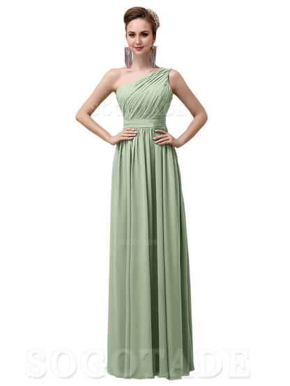 Charming One-Shoulder A-Line Chiffon Pleated Floor-Length Long Elegant Bridesmaid Dresses Formal Women's Dresses Wedding Guests Dresses