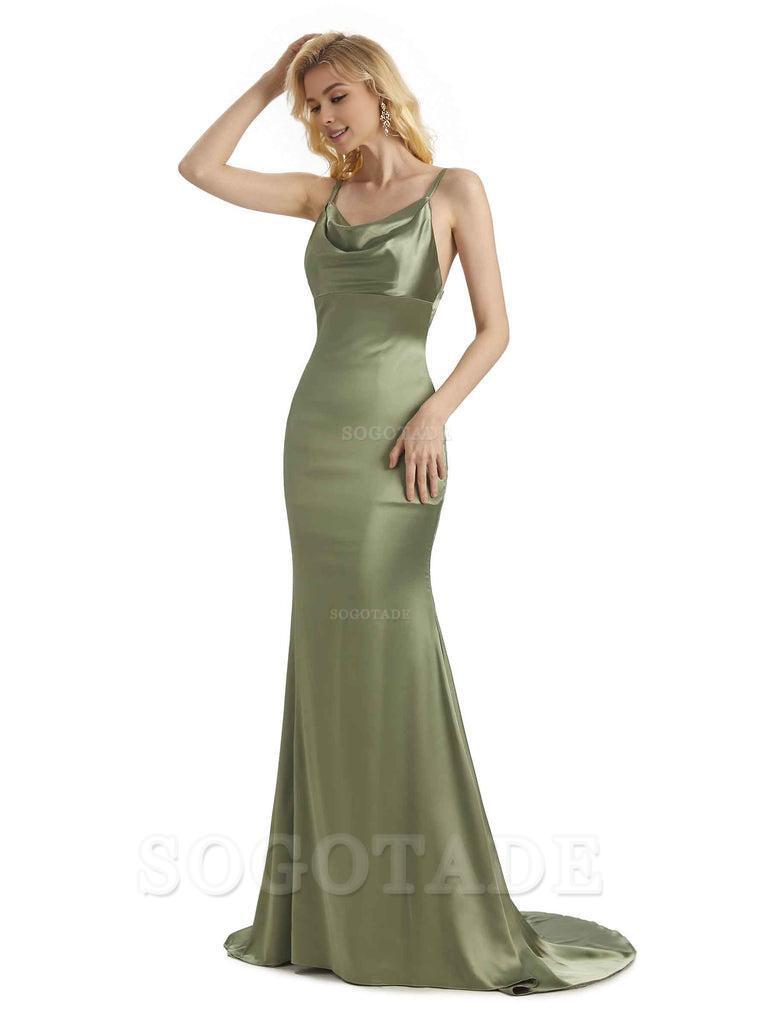 Elegant Soft Satin Criss Cross Long Mermaid Bridesmaid Dresses Charming Evening Party Dress