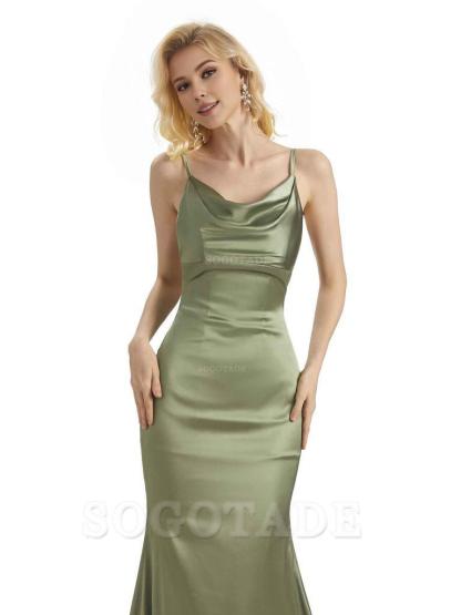 Elegant Soft Satin Criss Cross Long Mermaid Bridesmaid Dresses Charming Evening Party Dress