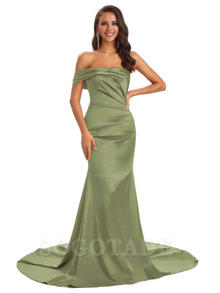 Sexy Soft Satin One Shoulder Long Unique Mermaid Bridesmaid Dresses Elegant Evening Party Dress
