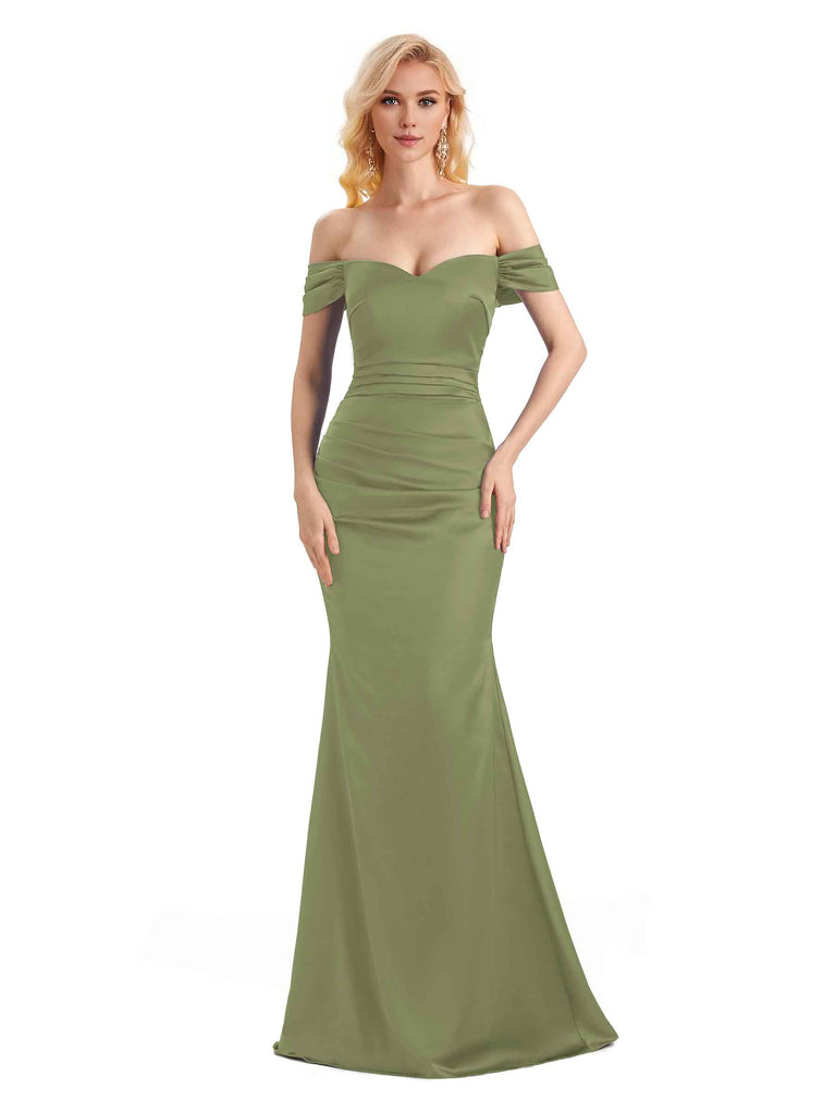 Off The Shoulder Long Mermaid Satin Bridesmaid Dresses Elegant Evening Party Dress
