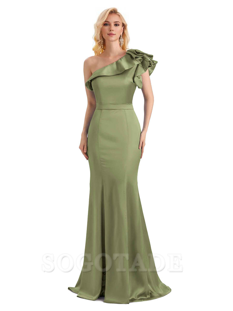 One Shoulder Long Mermaid Bridesmaid Dresses Soft Satin Charming Evening Party Dress