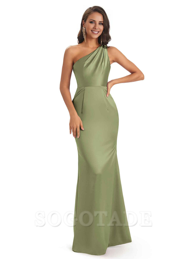 One Shoulder Long Mermaid Bridesmaid Dresses Sexy Soft Satin Elegant Evening Party Dress