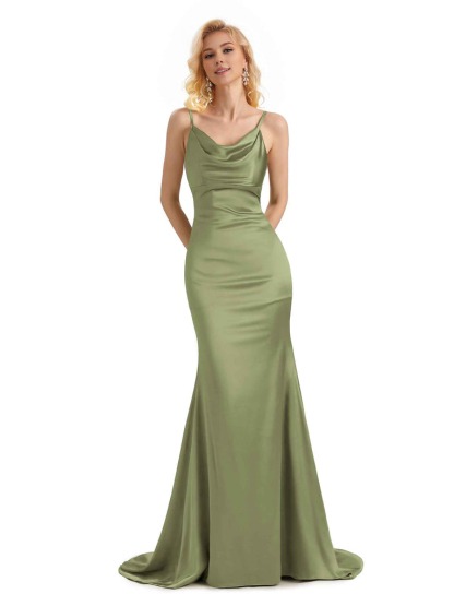 Elegant Soft Satin Criss Cross Long Mermaid Bridesmaid Dresses Charming Evening Party Dress