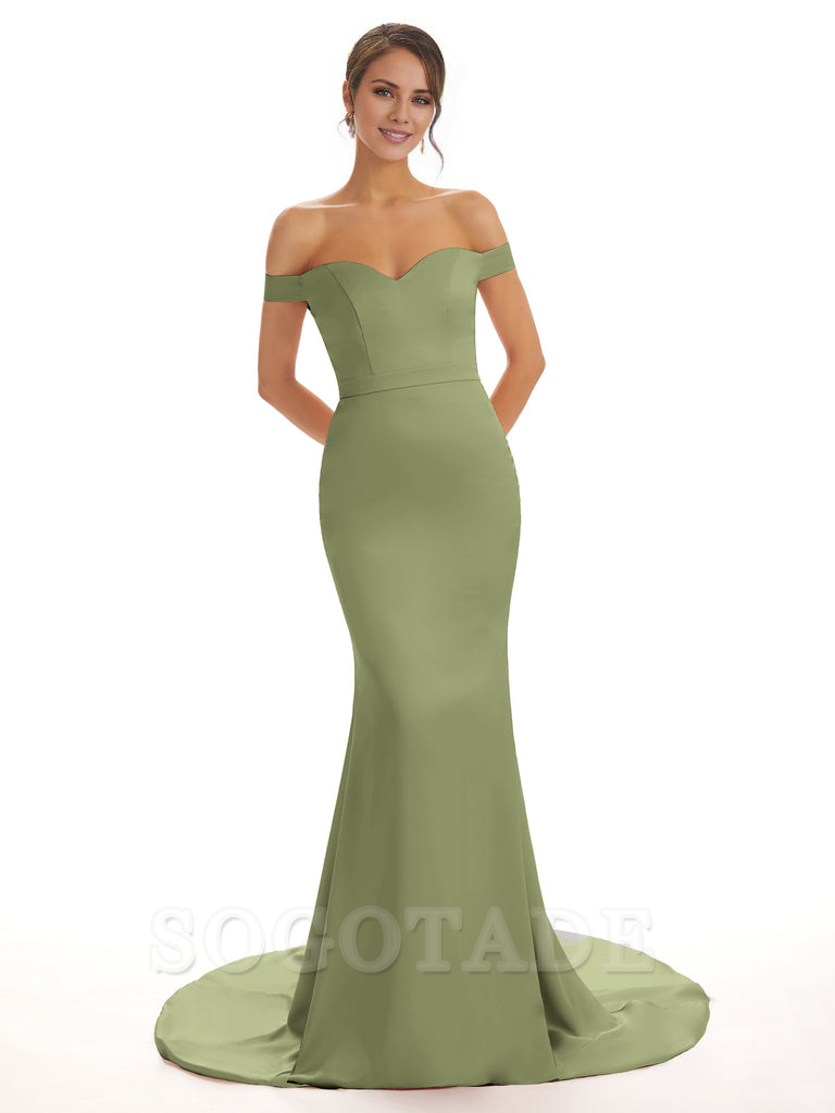 Elegant Off The Shoulder Satin Long Mermaid Bridesmaid Dresses