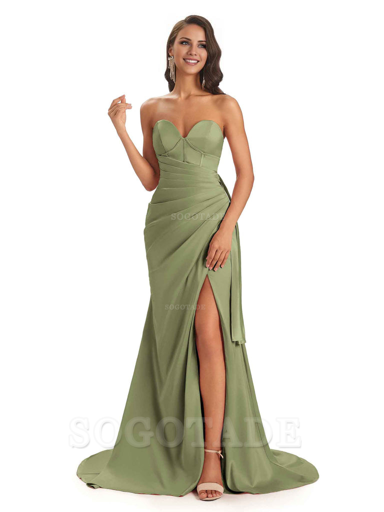 Sexy Soft Satin Side Slit Sweetheart Long Mermaid African Bridesmaid Dresses Elegant Evening Party Dress