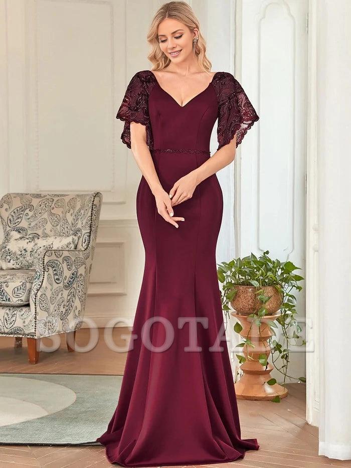 Sexy Maxi V Neck Bodycon Party Dress with Flare Sleeves