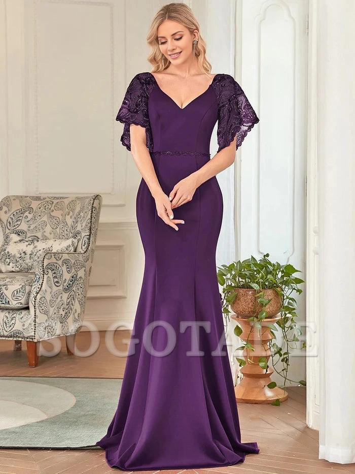 Sexy Maxi V Neck Bodycon Party Dress with Flare Sleeves