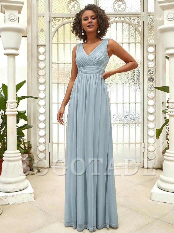 Double V Neck Floor Length Sparkly Evening Dresses for Party