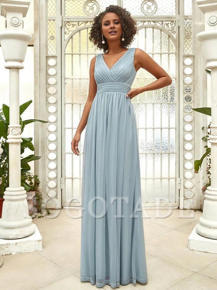 Double V Neck Floor Length Sparkly Evening Dresses for Party