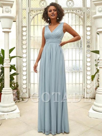 Double V Neck Floor Length Sparkly Evening Dresses for Party