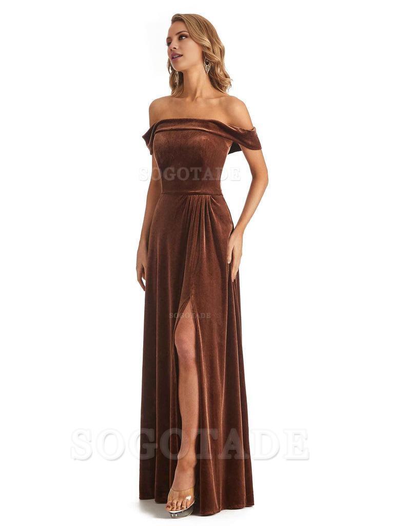 Elegant Mermaid Off The Shoulder Velvet Long Maid of Honor Dresses