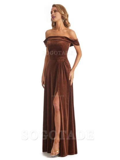 Elegant Mermaid Off The Shoulder Velvet Long Maid of Honor Dresses