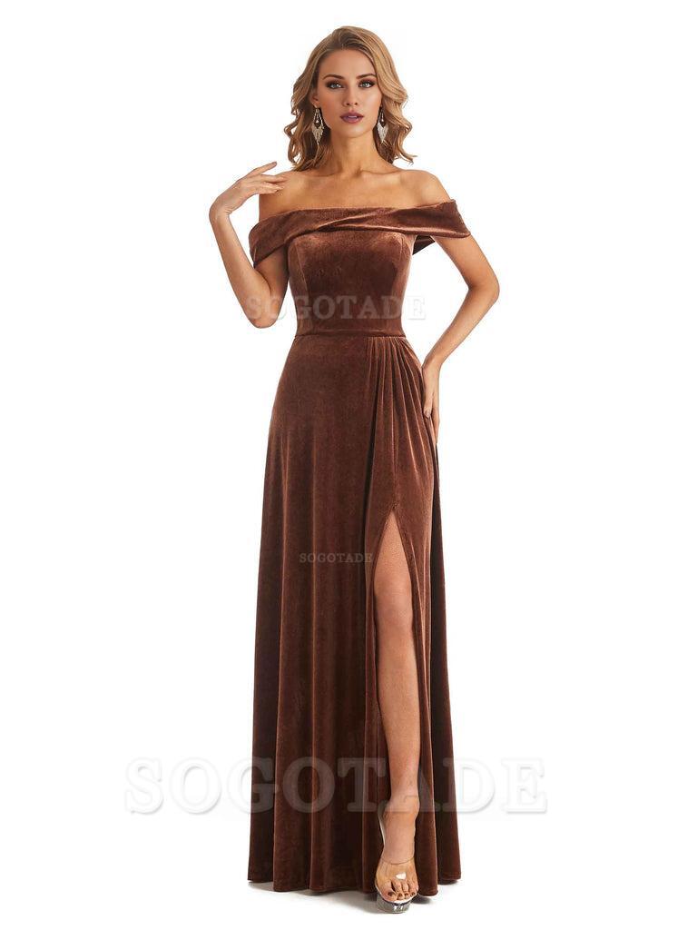 Elegant Mermaid Off The Shoulder Velvet Long Maid of Honor Dresses