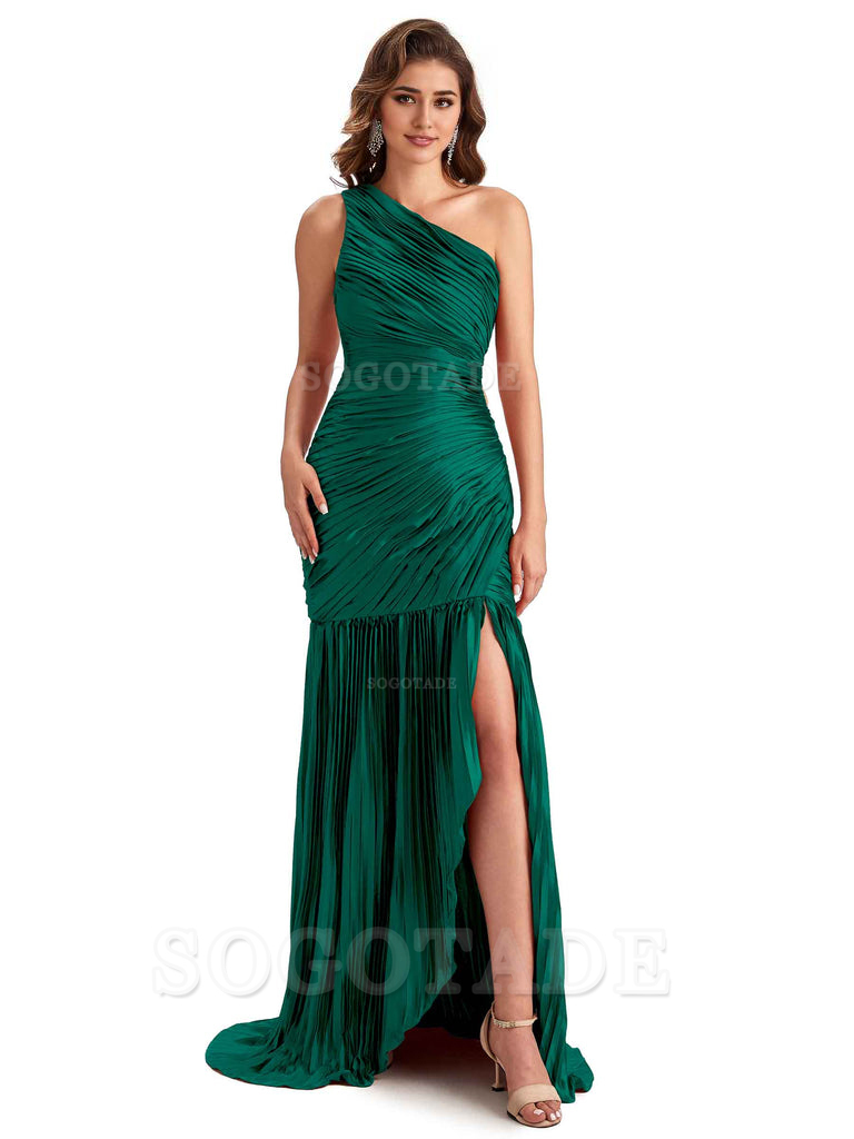 Sexy Side Slit Mermaid Soft Satin One Shoulder Long Ladies Bridesmaid Dresses Online