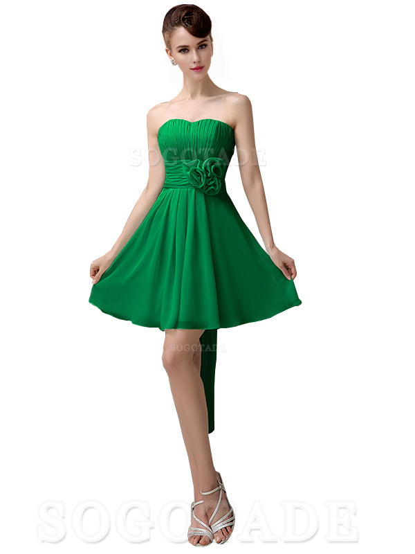 A-Line Off Shoulder Sweatheart Chiffon Short With Flower Bridesmaid Dresses Formal Women's Dresses Wedding Guests Dresses