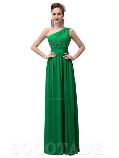 Charming One-Shoulder A-Line Chiffon Pleated Floor-Length Long Elegant Bridesmaid Dresses Formal Women's Dresses Wedding Guests Dresses