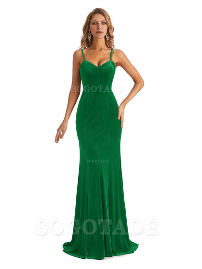 Elegant Charming V-Neck Mermaid Spaghetti Straps Backless Velvet Long High Quality Bridesmaid Dresses Formal Women's Dresses Wedding Guests Dresses