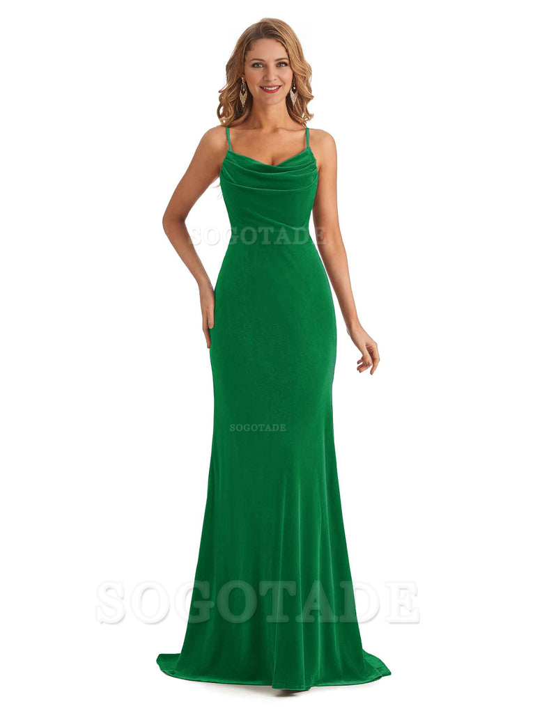 Elegant High Quality Mermaid Spaghetti Straps Cowl Velvet Side Slit Long Exquisite Bridesmaid Dresses Formal Women's Dresses Wedding Guests Dresses