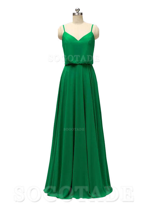 Elegant Simple V Neck Spaghetti Strap Chiffon Floor Length Modern Bridesmaid Dresses Formal Women's Dresses Wedding Guests Dresses