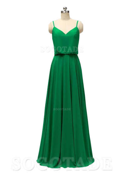 Elegant Simple V Neck Spaghetti Strap Chiffon Floor Length Modern Bridesmaid Dresses Formal Women's Dresses Wedding Guests Dresses