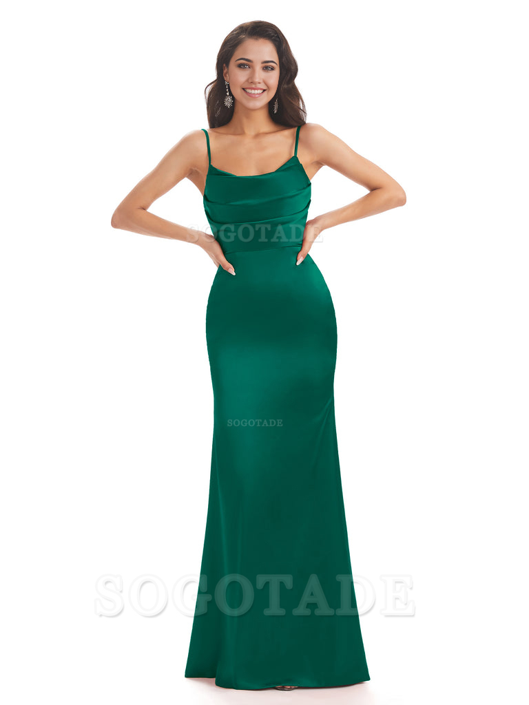 Mermaid Spaghetti Straps Satin formal dresses evening gown Bridesmaid Dresses With Side Slit 