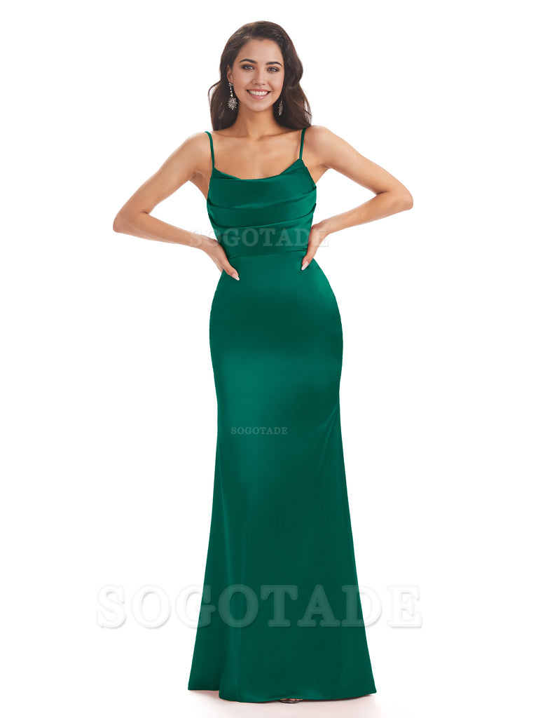 Mermaid Spaghetti Straps Satin formal dresses evening gown Bridesmaid Dresses With Side Slit 