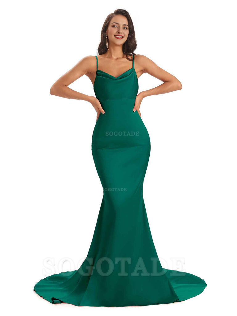 Sexy Backles Soft Satin Spaghetti Straps Maxi Mermaid Bridesmaid Dresses Online prom shop dresses