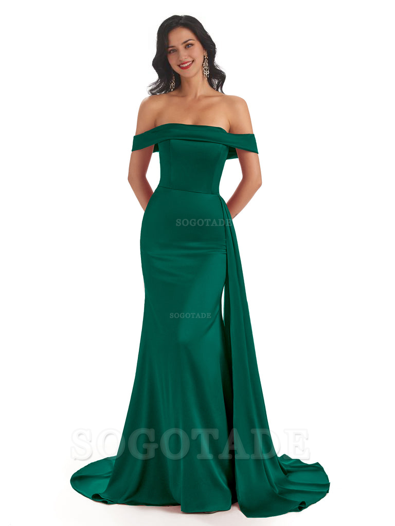 Sexy Off The Shoulder Soft Satin Mermaid Long Bridesmaid Dresses Gown prom shop dresses