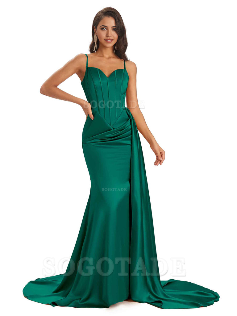 Sheath Spaghetti Satin Straps Floor-Length formal dresses evening gown Bridesmaid Dresses